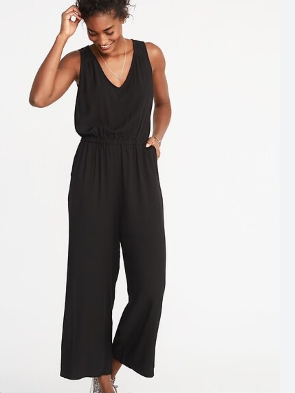 Old Navy Black Sleeveless Elastic-Waist Wide-Leg Jumpsuit